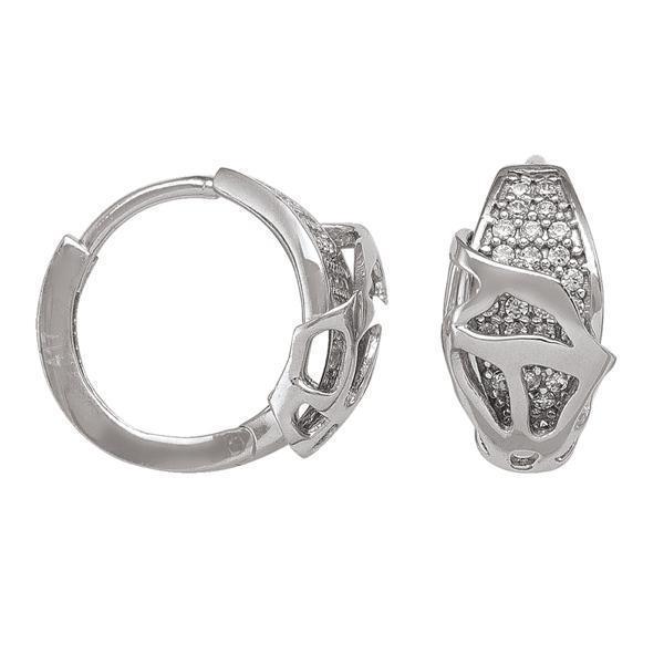 10K Silver Cubic Zirconia Hoop Earrings - 10KW