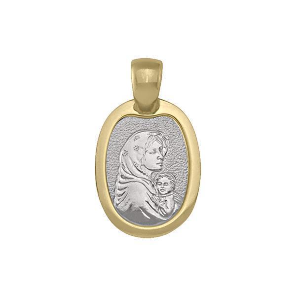 18K Two Tone Oval Madonna Pendant - 2.1 gm - 2T