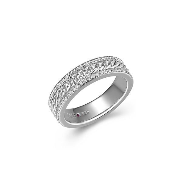 RR4LAJQDC-W-7 Sterling Silver WEAVE Created White Sapphire Band Ring Size 7