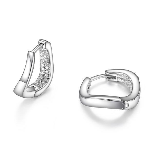 ER2LCF400-W Sterling Silver OCEAN Twist Cubic Zirconia Hoop Earrings