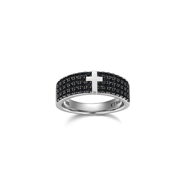 Sterling silver CJ Ethos BLACK ICE 2 tone black sapphire cross sterling silver band - Size 10