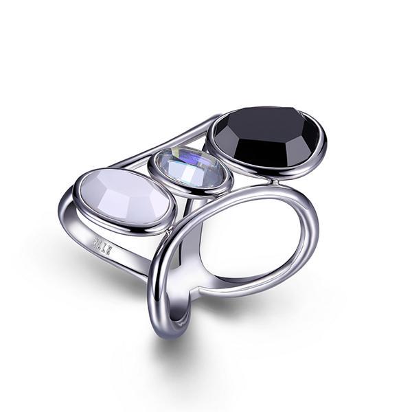 RR4LA4G27-W-9 Sterling Silver SUGAR MELON Black and White Agate and Crystal Ring Size 9