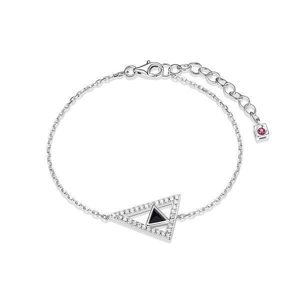 BR1LAK0-W "Spatial" Sterling Silver Black Agate and Pave Cubic Zirconia Triangle Bracelet
