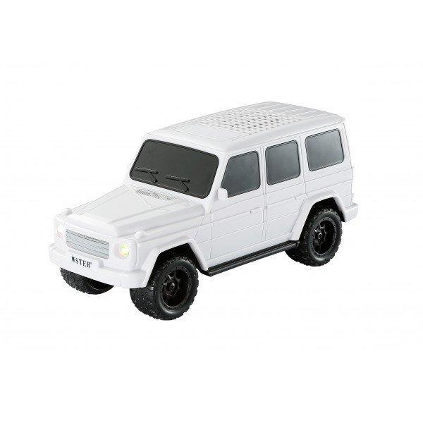 SUV Shaped Compact Rugged Off-Road Vehicle Design Bluetooth Wireless Speaker with LED Lights KIWS591 for Universal Cell Phone And Bluetooth Device - White