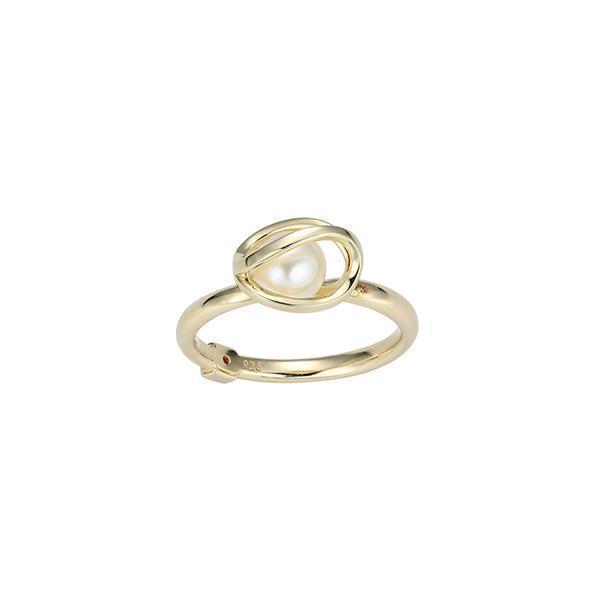 R34LAGM-Y-8 "Luna" Sterling Silver Cage with White Pearl Ring - Gold
