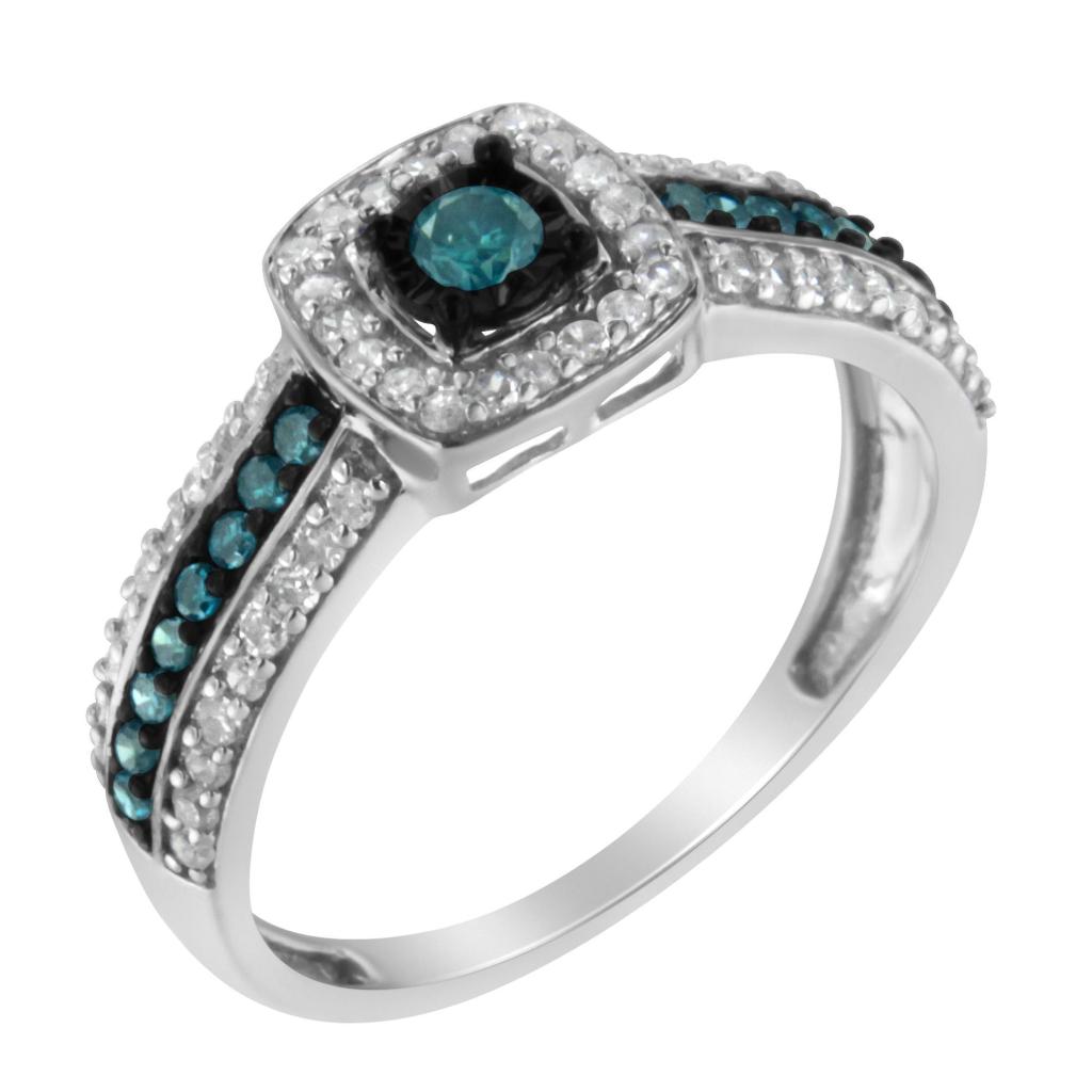 .925 Sterling Silver Treated Blue Miracle-Set Diamond Engagement Ring (1/2 Cttw, J-K Color, I1-I2 Clarity) Ring Size-8.0