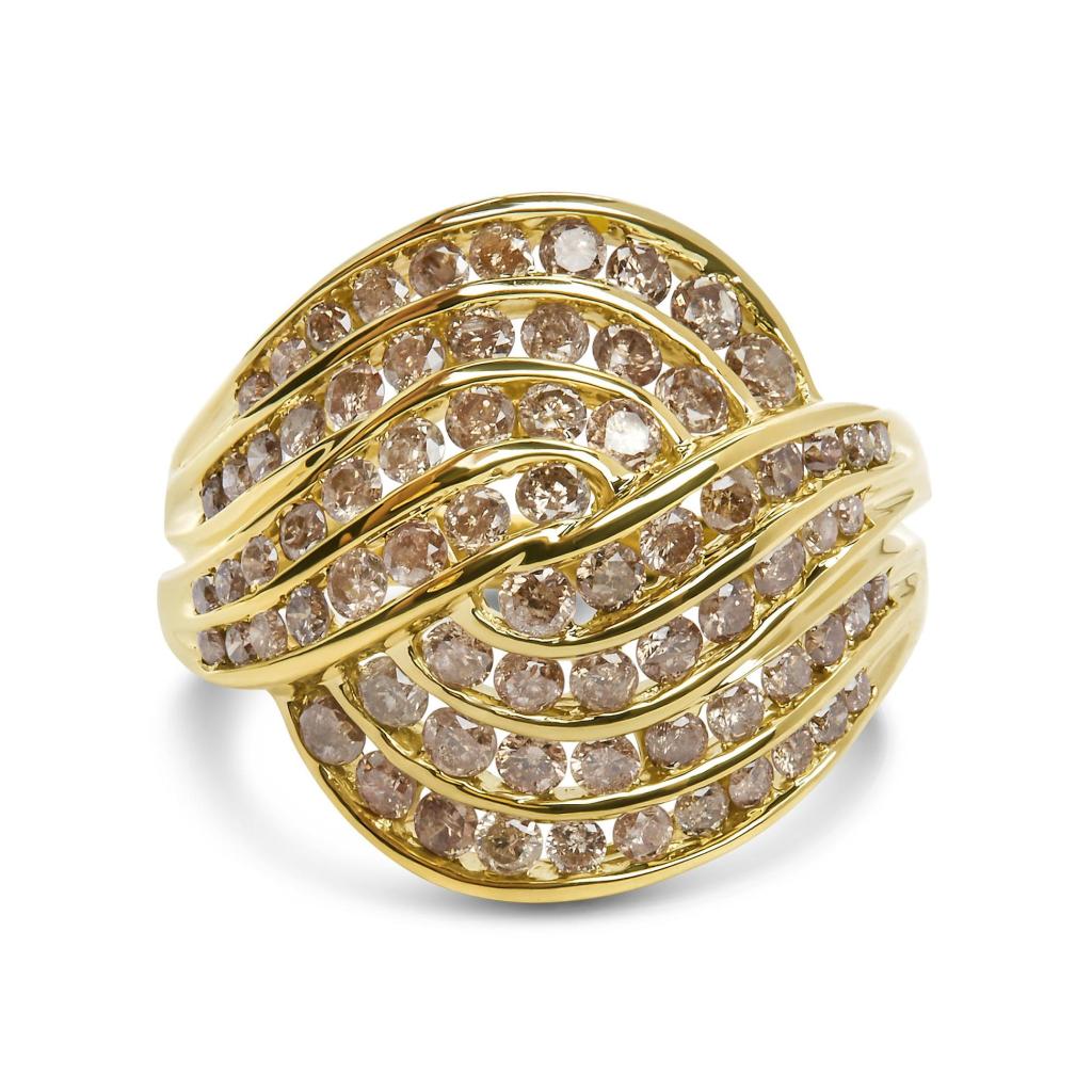 10K Yellow Gold 2.0 Cttw Channel Set Diamond Cocktail Swirl Band Ring (K-L Color, I1-I2 Clarity) Ring Size-6.0
