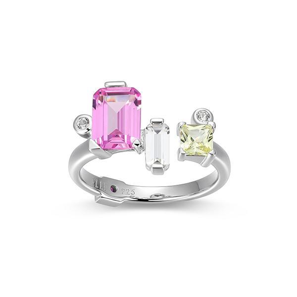 RR4LAJX52-W-7 Sterling Silver PUZZLE Multi Color Created Sapphire and Pink Alexandrite Ring Size 7