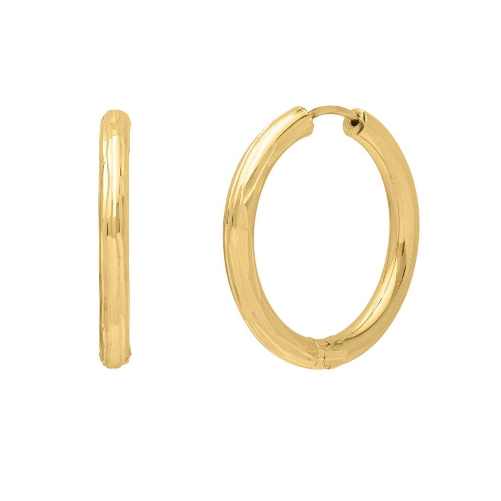 Endless Engraved Round Hoop Earrings in 14K Yellow Gold