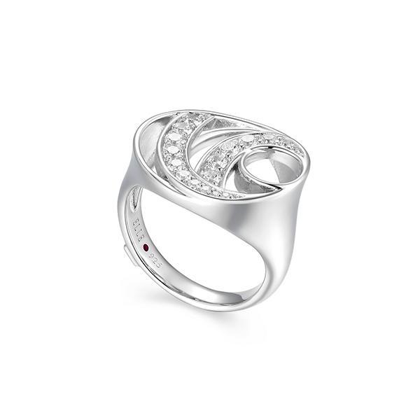 RR4LAKG00-W-8 Sterling Silver BETWEEN Open Swirl with Cubic Zirconia Oval Ring Size 8