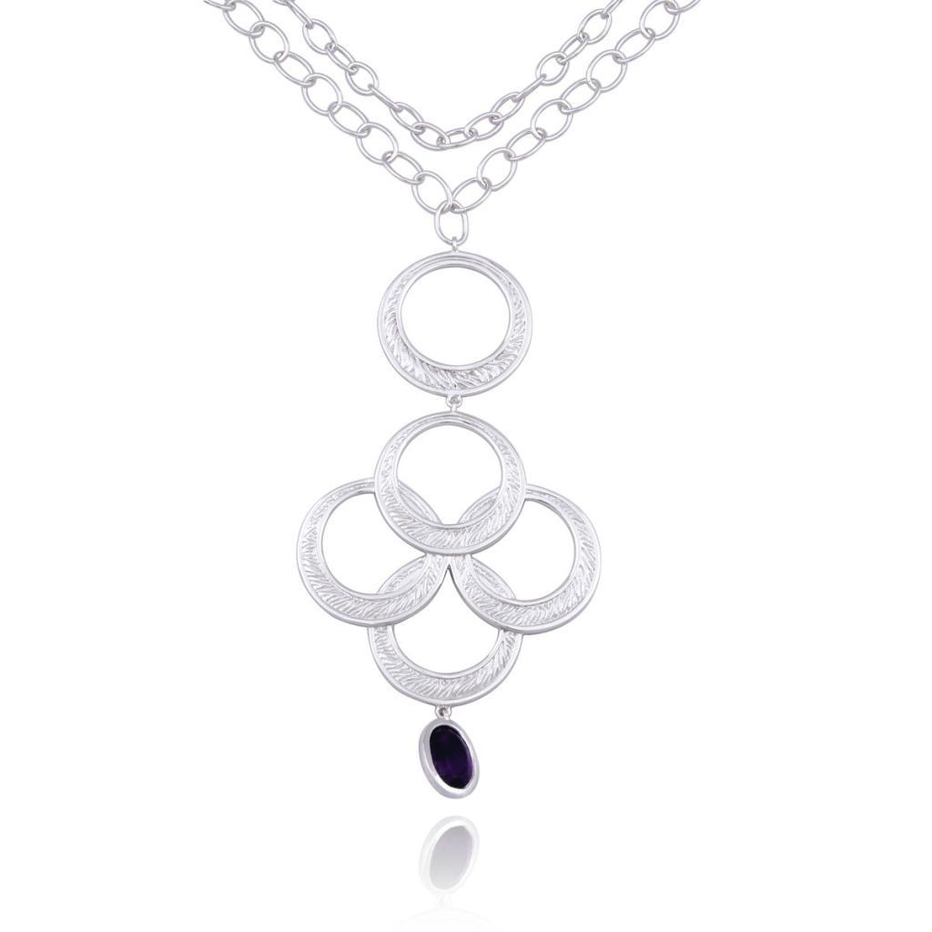 NR0LAC8-W Ambrosia African Amethyst Circle Cascading Necklace