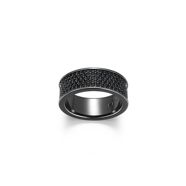 Sterling silver CJ Ethos BLACK ICE gun color and black sapphire cigar band - size 12