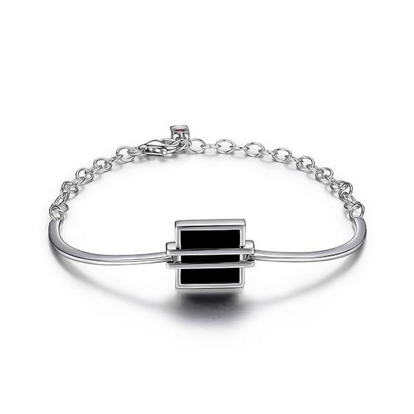 BR1LAEY2-W-6.75 Midnight Square Black Agate Bracelet Size 7.5