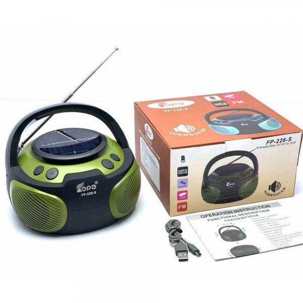 Classic CD Player Design Portable Bluetooth Speaker with Solar-Powered - Perfect for Outdoor Adventures and Sustainable Living KIFP226 for Universal Cell Phone And Bluetooth Device - Green