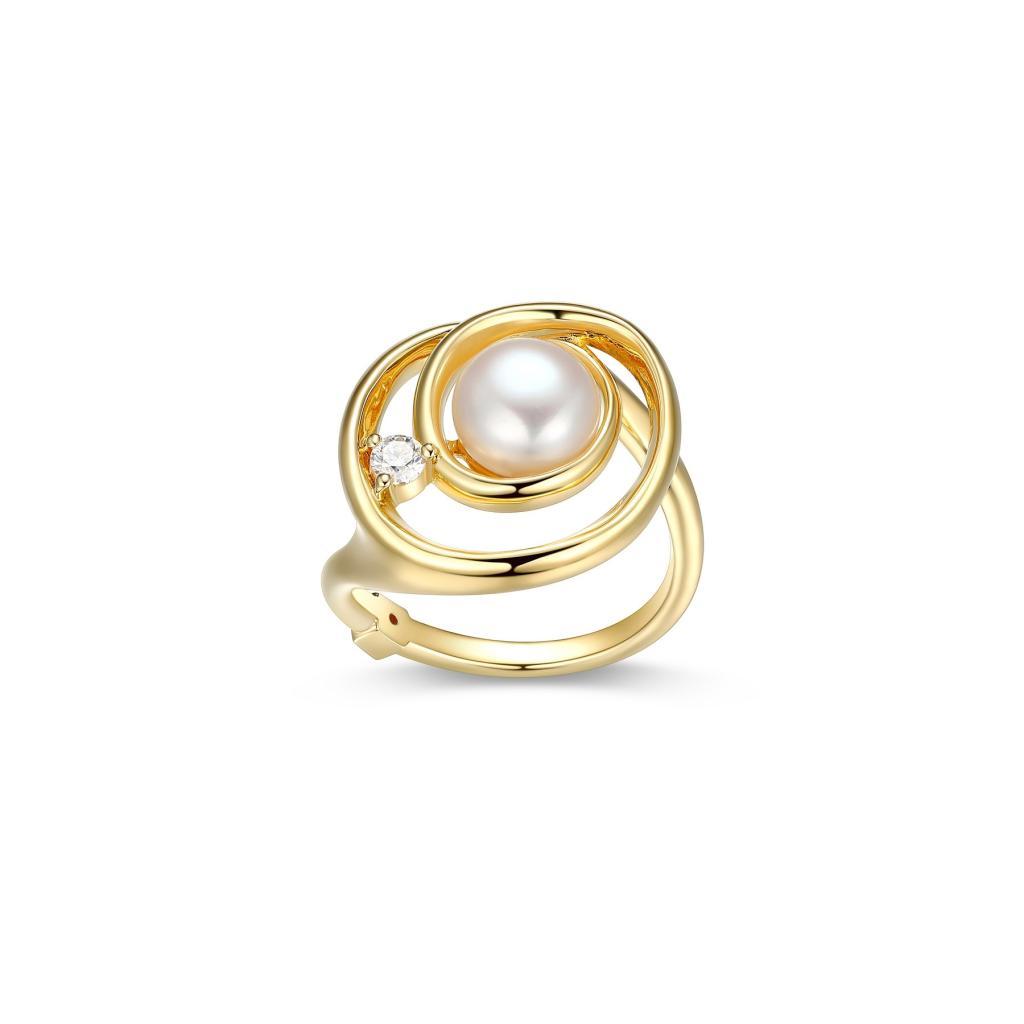 R34LAGZ-Y-8 Satelite White Pearl and Moissanite Circle Ring Size 8