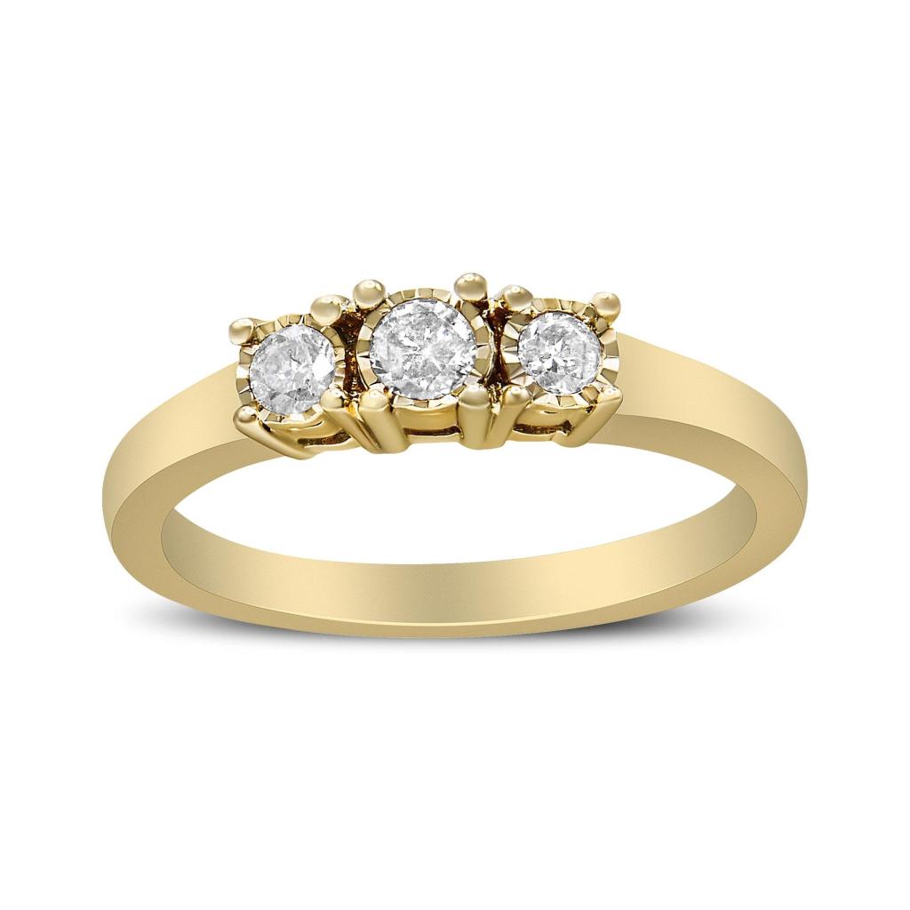 14K Yellow Gold Plated .925 Sterling Silver 1/4 Cttw Diamond 3 Stone Illusion Plate Ring (J-K Color, I1-I2 Clarity) Ring Size-6.0