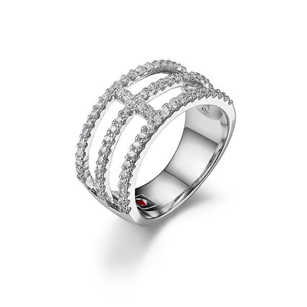 RR4LA4500-W-6 Sterling Silver Three Row Cubic Zirconia Ring Size 6