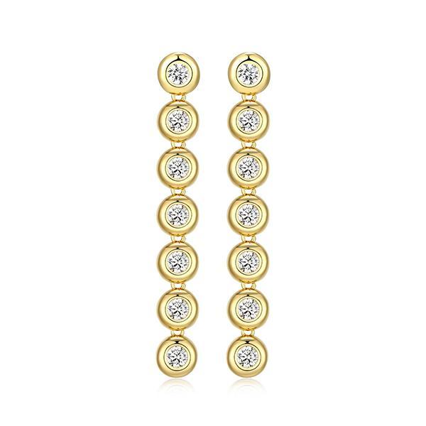 E32AVUC00-Y Sterling Silver Puffy Bezel 3mm Round Diamondlite Cubic Zirconia Long Drop Earrings