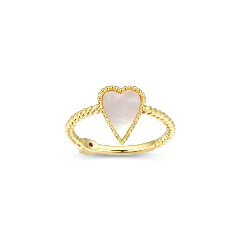 R34LAJ1A-Y-6 Long Love White Mother of Pearl Elongated Heart Twist Band Ring Size 6