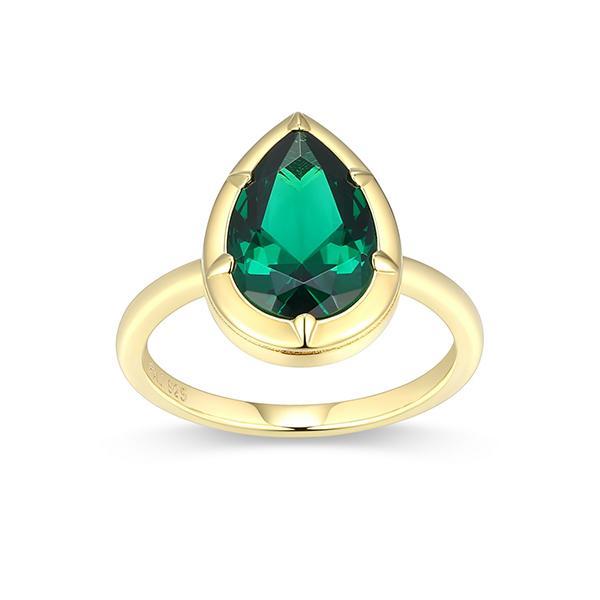 R34ATSDGK-Y-7 Sterling Silver Emerald Nano Bezel Set Pear Shape Ring Size 7
