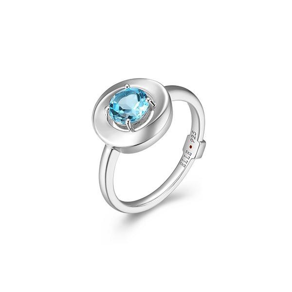 RR4LAJG12-W-8 Sterling Silver SWIRL Round Blue Topaz Solitaire Ring Size 8