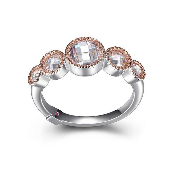 RR4LA7400-2T-7 Sterling Silver Five Stone White Cubic Zirconia Two Tone Ring Size 7