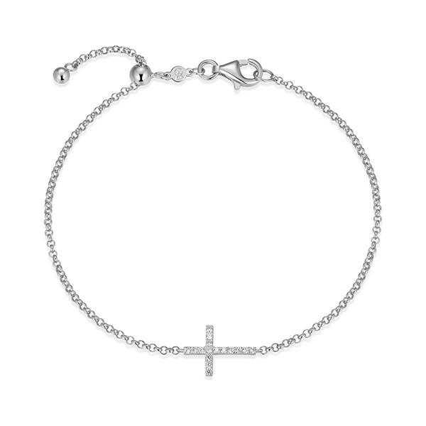CJ Monte sterling silver labcreated diamond adjustable sideways cross bracelet