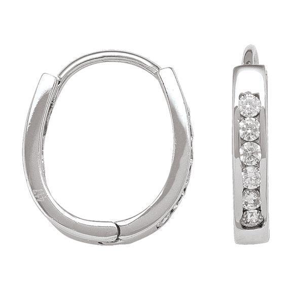 10K Silver Cubic Zirconia Hoop Earrings - 10KW