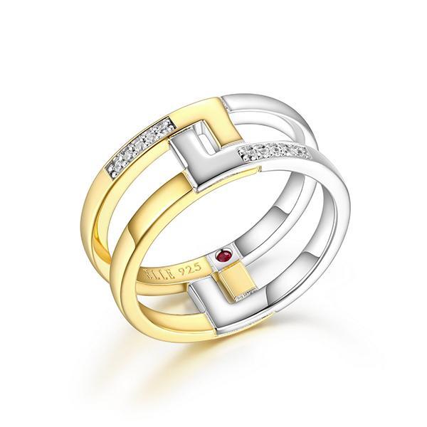 RR4LACG00-2T-8 Sterling Silver HORIZON Interlocking Filigree with Cubic Zirconia Two Tone Ring Size 8