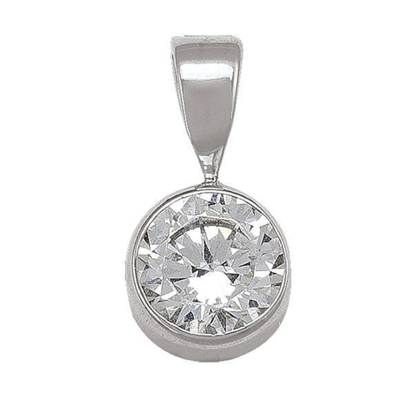 10K Silver Round Cubic Zirconia Pendant - 1.0gm - 10KW