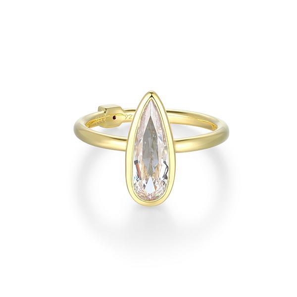 R34LAKL00-Y-9 Sterling Silver LUSTRE Long Pear Shape with Faceted Cubic Zirconia Ring Size 9