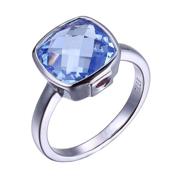 RR4LA4BBV-W-8 Sterling Silver MYSTIC Simulated Blue Quartz Cushion Ring Size 8