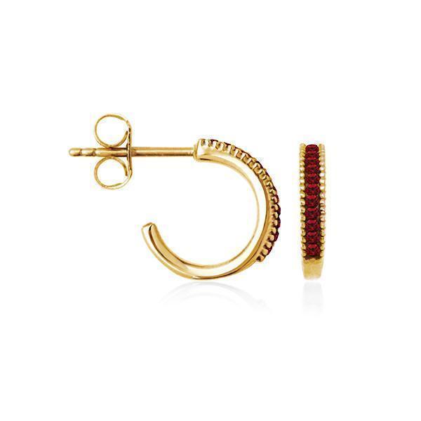 CJ Steelx "July" Ruby Crystal Huggie Hoop Earrings - Ruby