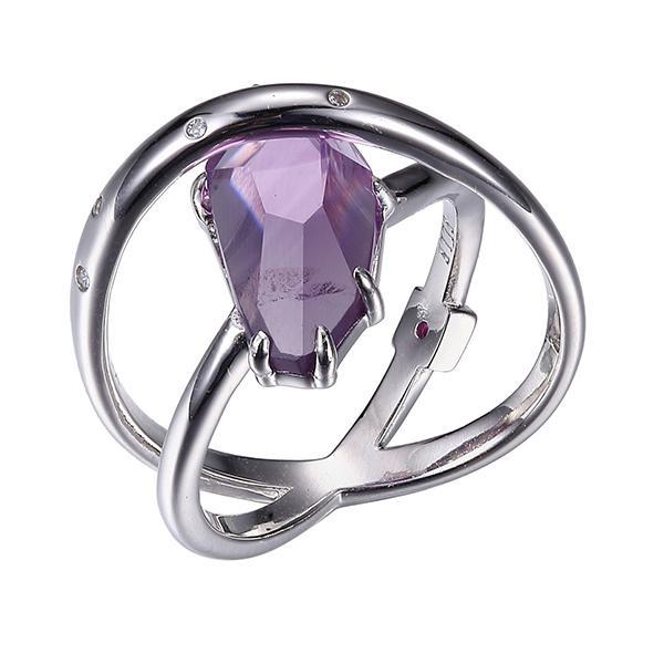 RR4LA8M23-W-7 Sterling Silver Genuine Brazilian Amethyst and Cubic Zirconia Ring Size 7