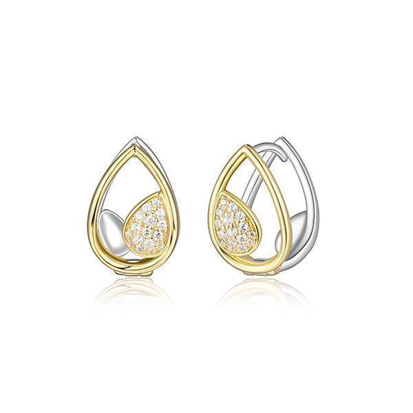 ER2LCHA-2T "Moon Shadow" Sterling Silver Cubic Zirconia 3D Huggie Hoop Earrings