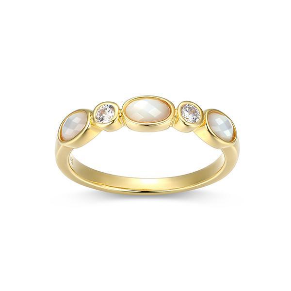R34AR5H96-Y-7 Sterling Silver Oval Mother of Pearl and Diamondlite Cubic Zirconia Ring 7 - Size 7