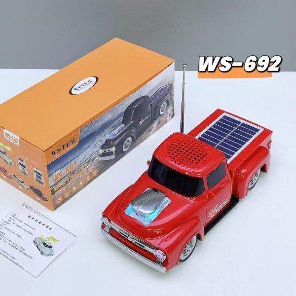 Solar-Powered Pickup Truck Bluetooth Speaker - Portable Wireless Outdoor Audio System with Solar Charging KIWS692 for Universal Cell Phone And Bluetooth Device - Red
