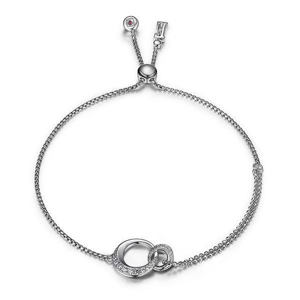BR1LAF00-W-9 Hug Cubic Zirconia Circle Link Bolo Bracelet Size 9