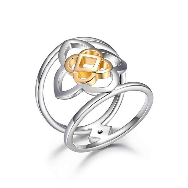 RR4LAB0A0-W-6 Sterling Silver FLORENCE Motif Two Tone Wide Ring Size 6