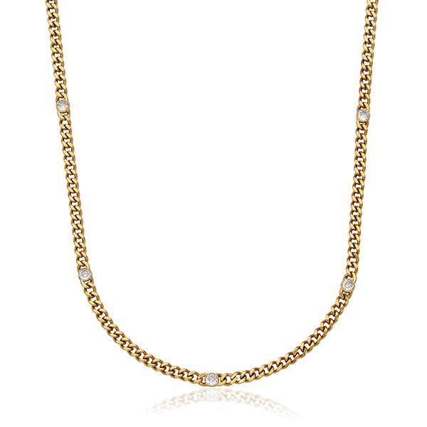 CJ STEELX 4mm Round Cubic Zironia Station Curb Chain Necklace Size 15 - Gold