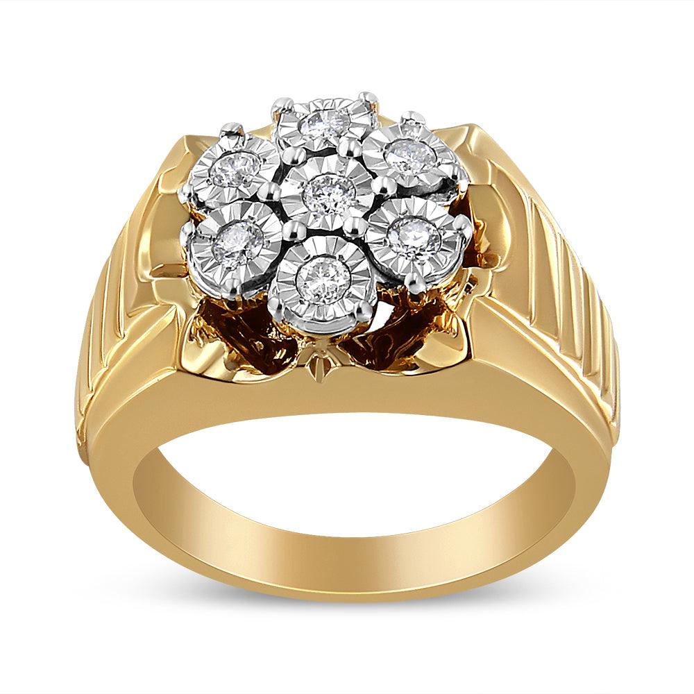 14K Yellow Gold Plated .925 Sterling Silver 1/3 Cttw Miracle-Set Floral Diamond Cluster Ring (I-J Color, I1-I2 Clarity) Ring Size-10.0