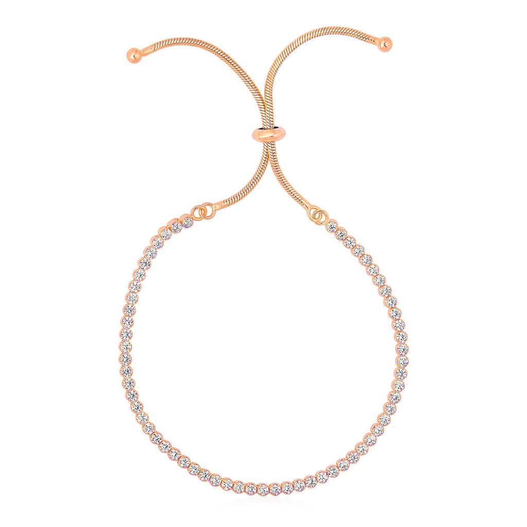Adjustable Tennis Style Bracelet with Cubic Zirconia in Sterling Silver - Rose