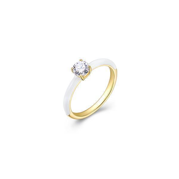 Cotton Candy Collection Round Diamondlite Cubic Zirconia Enamel Solitaire Ring- White - Size 7