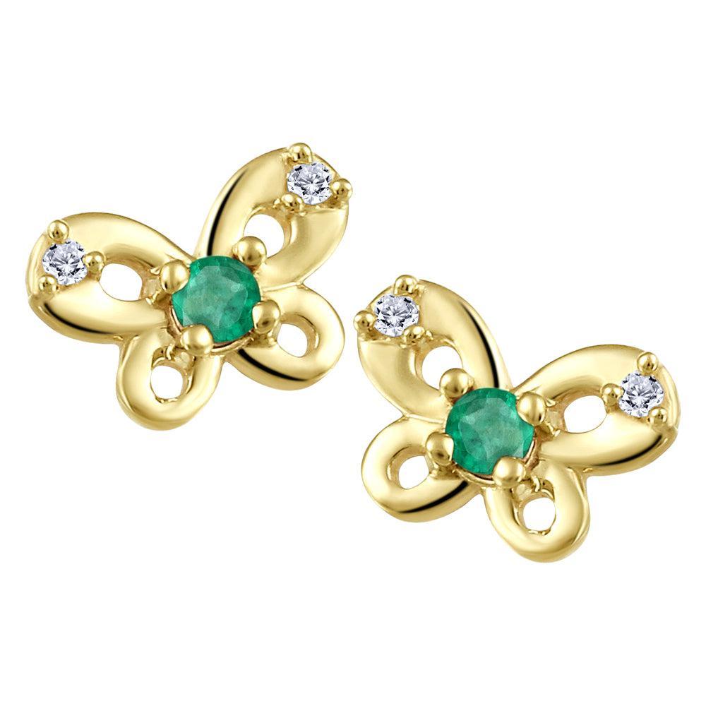CJ Diamond 14k Gold Emerald Butterfly Earrings  - Gold
