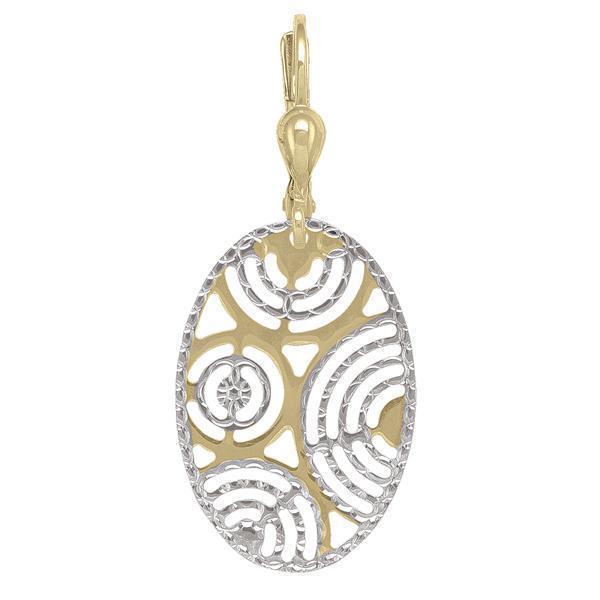 14K Gold and Silver Oval Shaped Fashion Drop Earrings - 14K2T