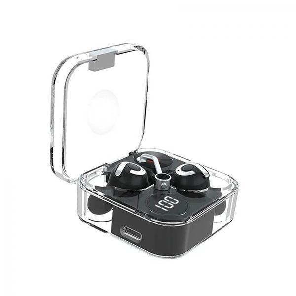 Cool Record Player Design Casing TWS Bluetooth Wireless Headphone Earbuds Headset With Battery Display KINP61Pro for Universal Cell Phone And Bluetooth Device - Black