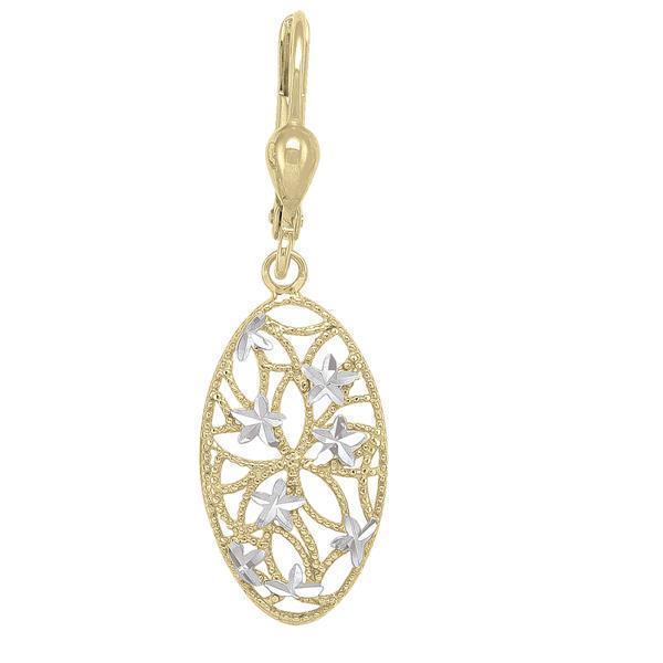 10K Gold and Silver Oval Shaped Fashion Drop Earrings - 2.0gm - 10K2T