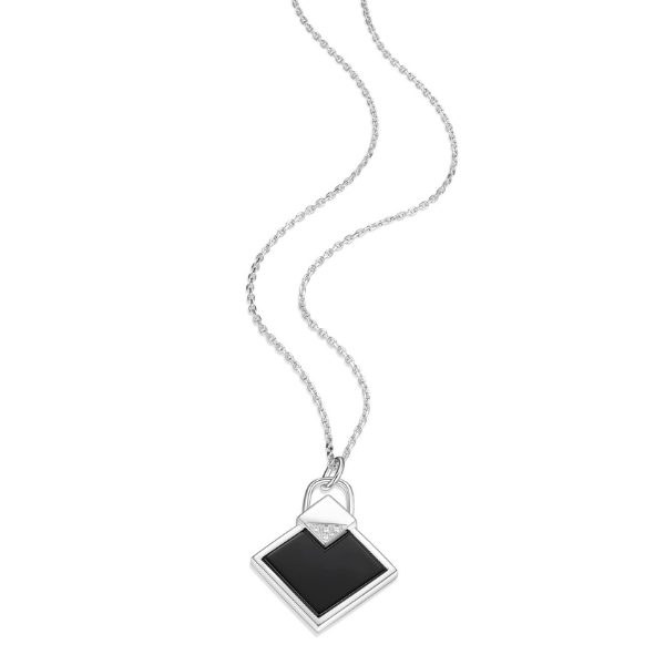 NR0LBLS2-W Lock and Key Black Agate and Cubic Zirconia Necklace