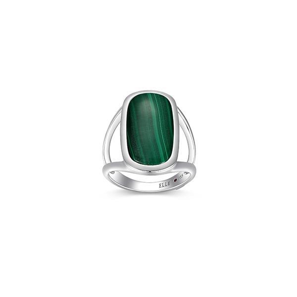 RR4LAJ330-W-8 Sterling Silver ALLURE Emerald Cushion Shape Malachite Statement Ring Size 8