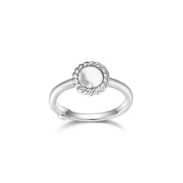 RR4LAE1A-W-8 "Nautical" Round Howlite with Rope Trim Ring - Silver